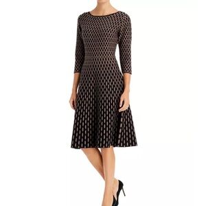 T Tahari Jacquard Fit & Flare Dress 3/4 Sleeve Size Large/XL